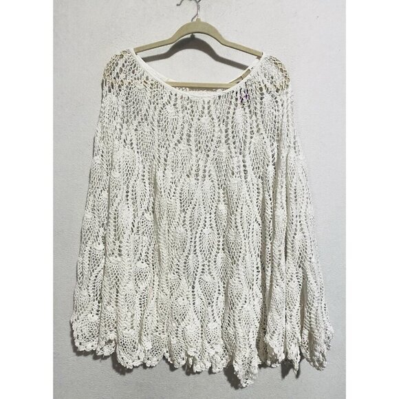 Original Anthony Cape Womens One Size White Crochet Lace Open Knit Scalloped Hem - Picture 1 of 6